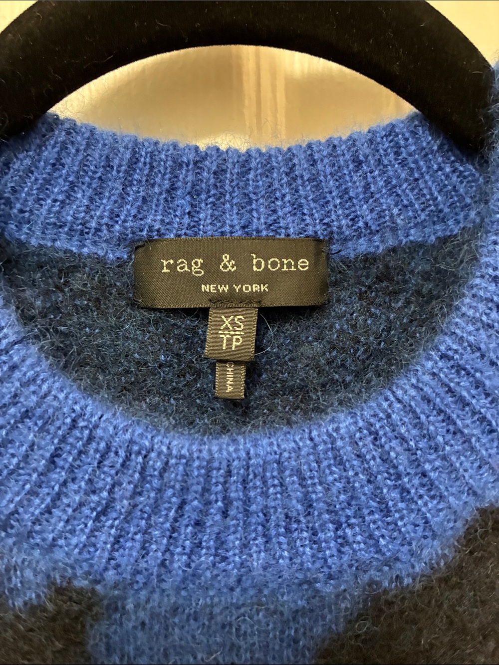 Rag & Bone Blue and Black Leopard Crewneck Sweater - Picture 3 of 5